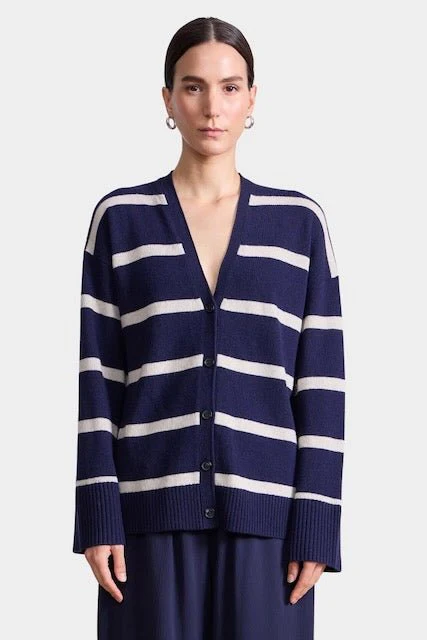 Ana Wrap Cardigan, Navy & Cream Stripe - Image 4