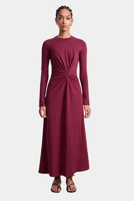 Long Sleeve Volta Dress, Black Cherry - Image 4