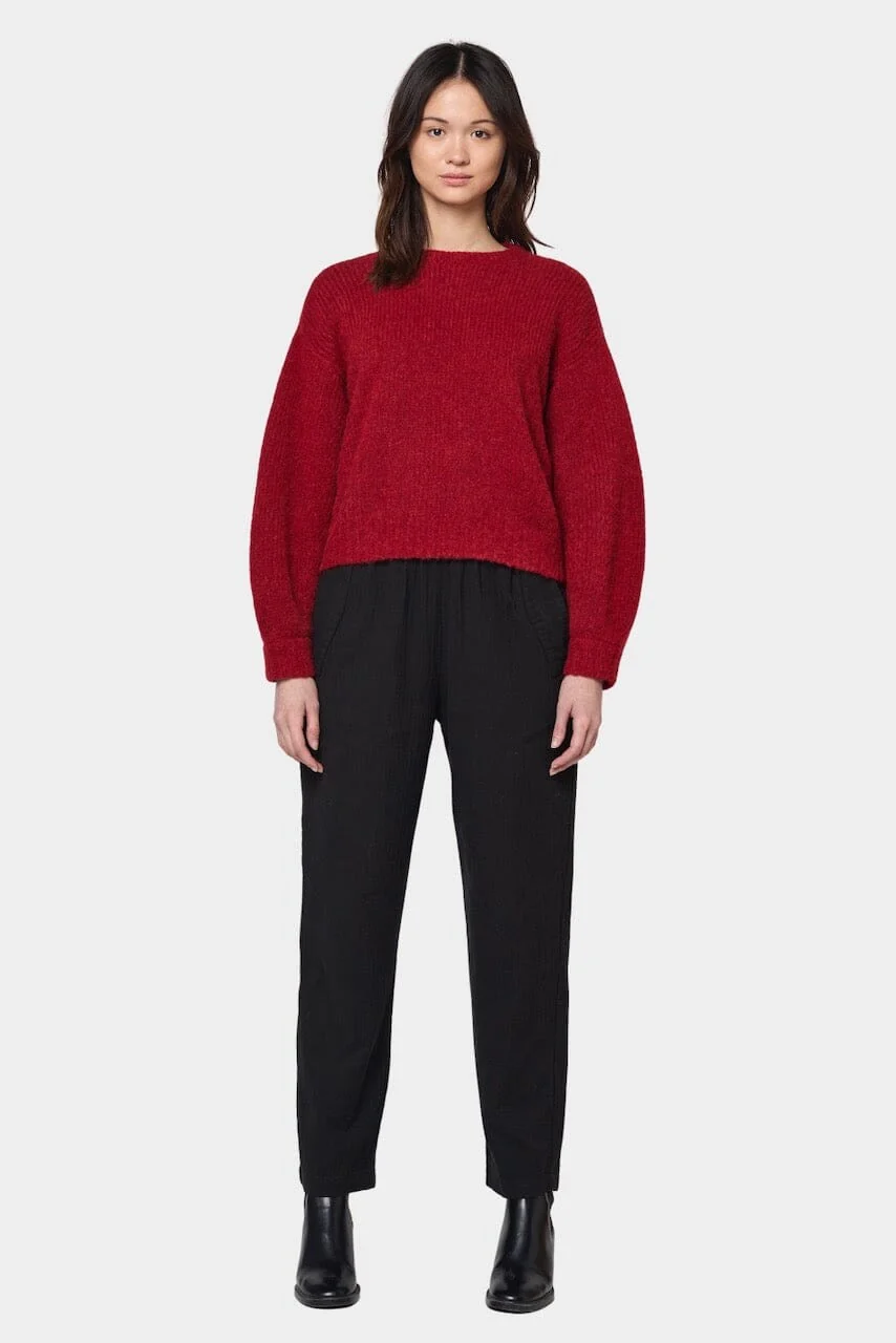 Balloon Sleeve Sweater, Burgundy - Image 3