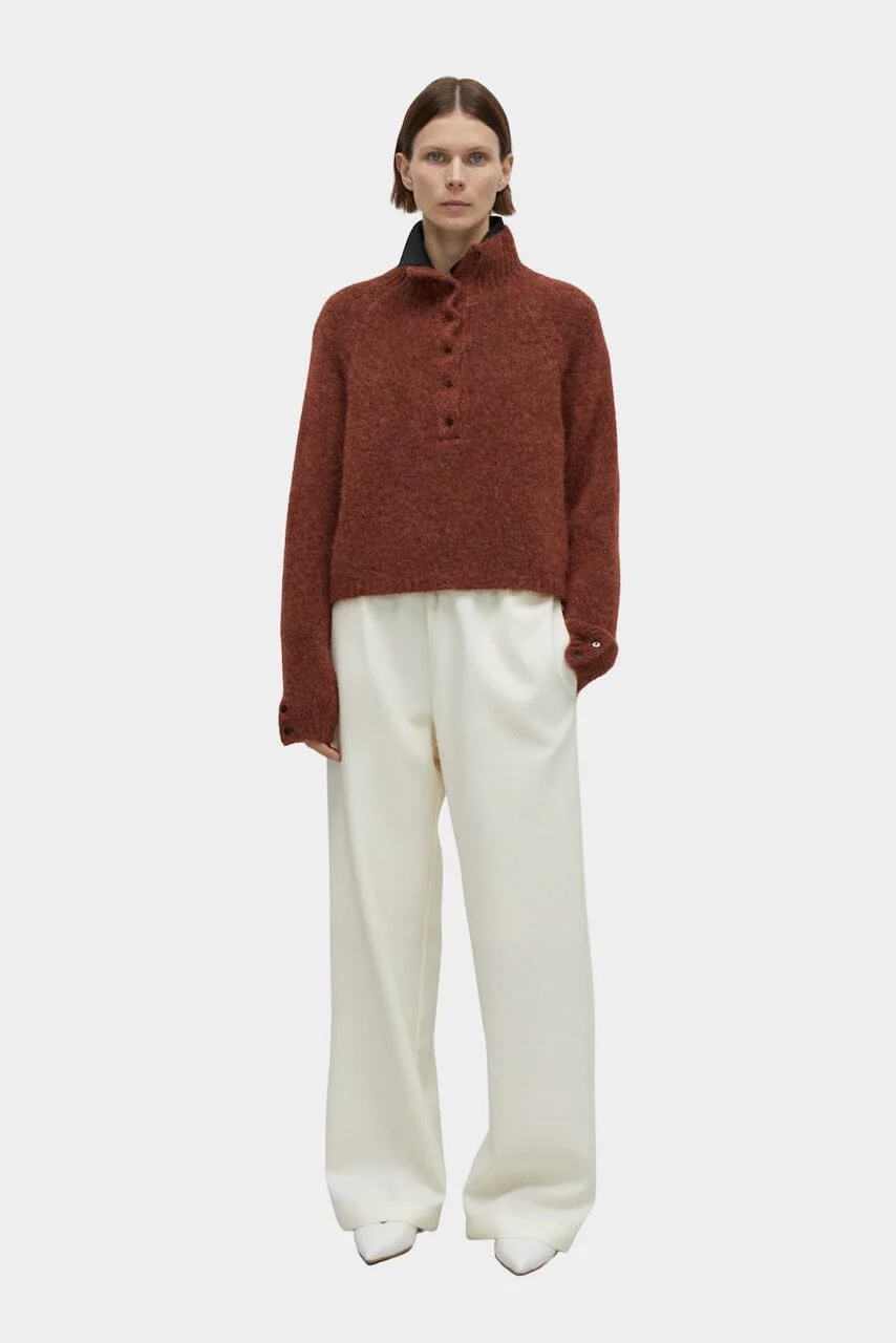 Baby Alpaca Polo Sweater, Terracotta - Image 3