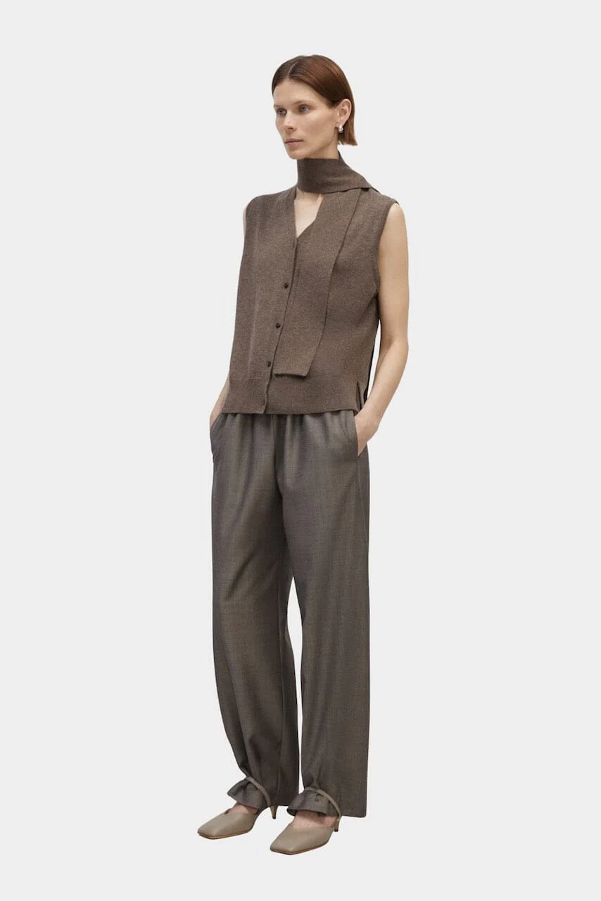 Merino Wool Lace Waistcoat, Taupe - Image 3