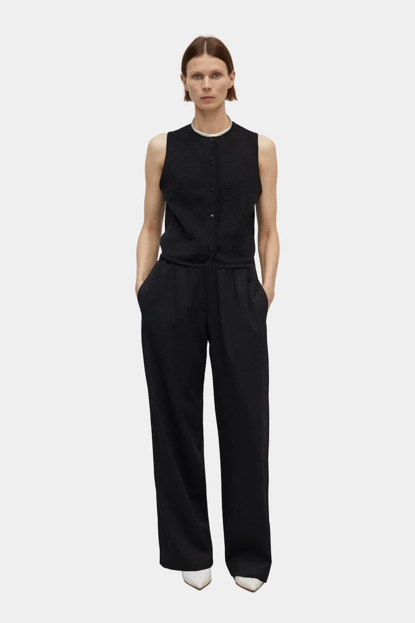 Merino Wool Waistcoat, Black - Image 3