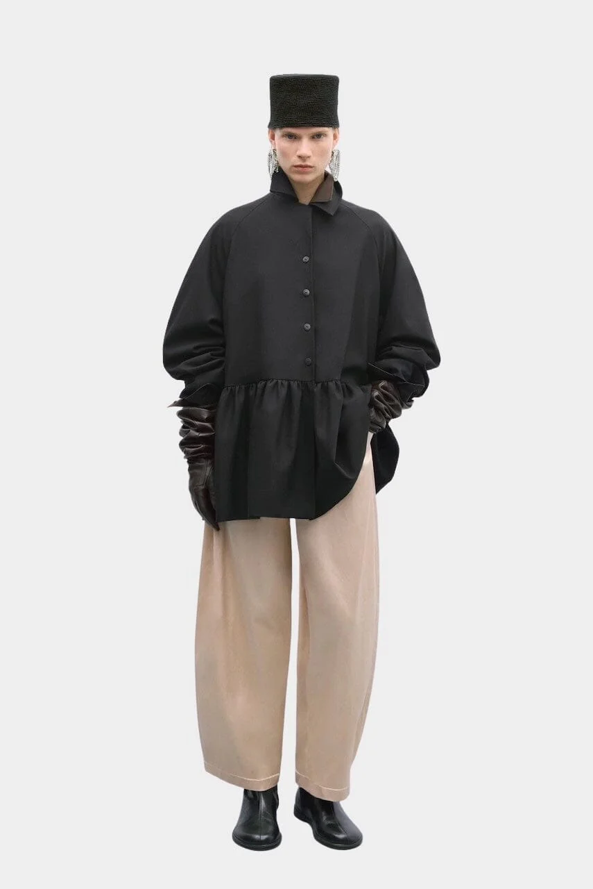 Satin Curved Pants, Peach - Image 3