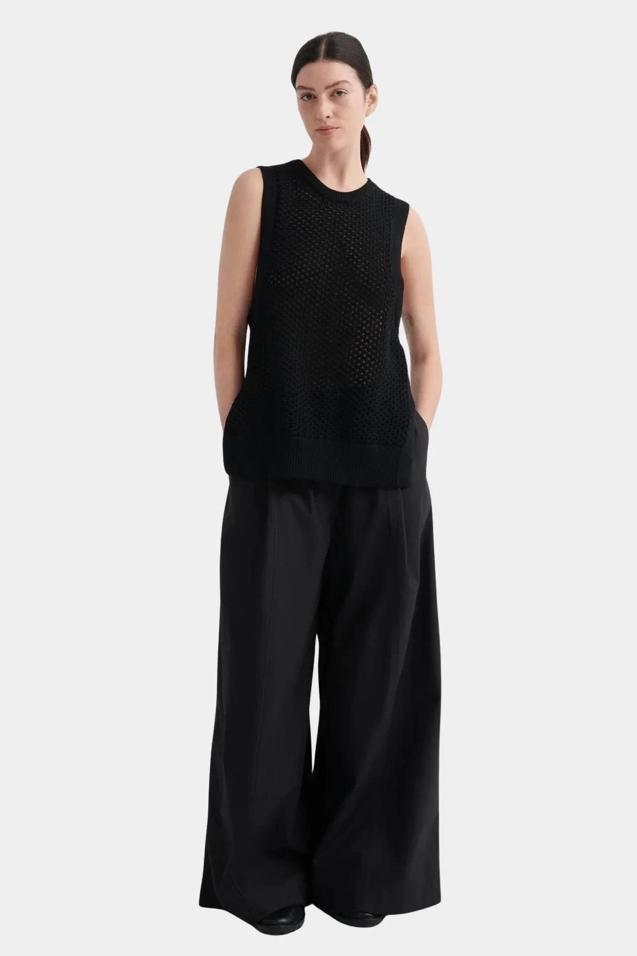 Pointelle Vest, Black - Image 4