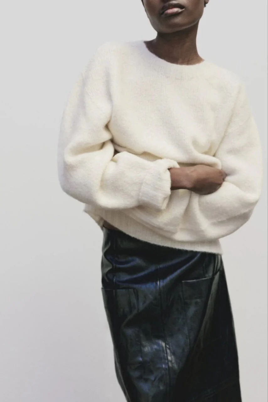 Alpaca Blend Wholegarment Knit, Ivory - Image 3