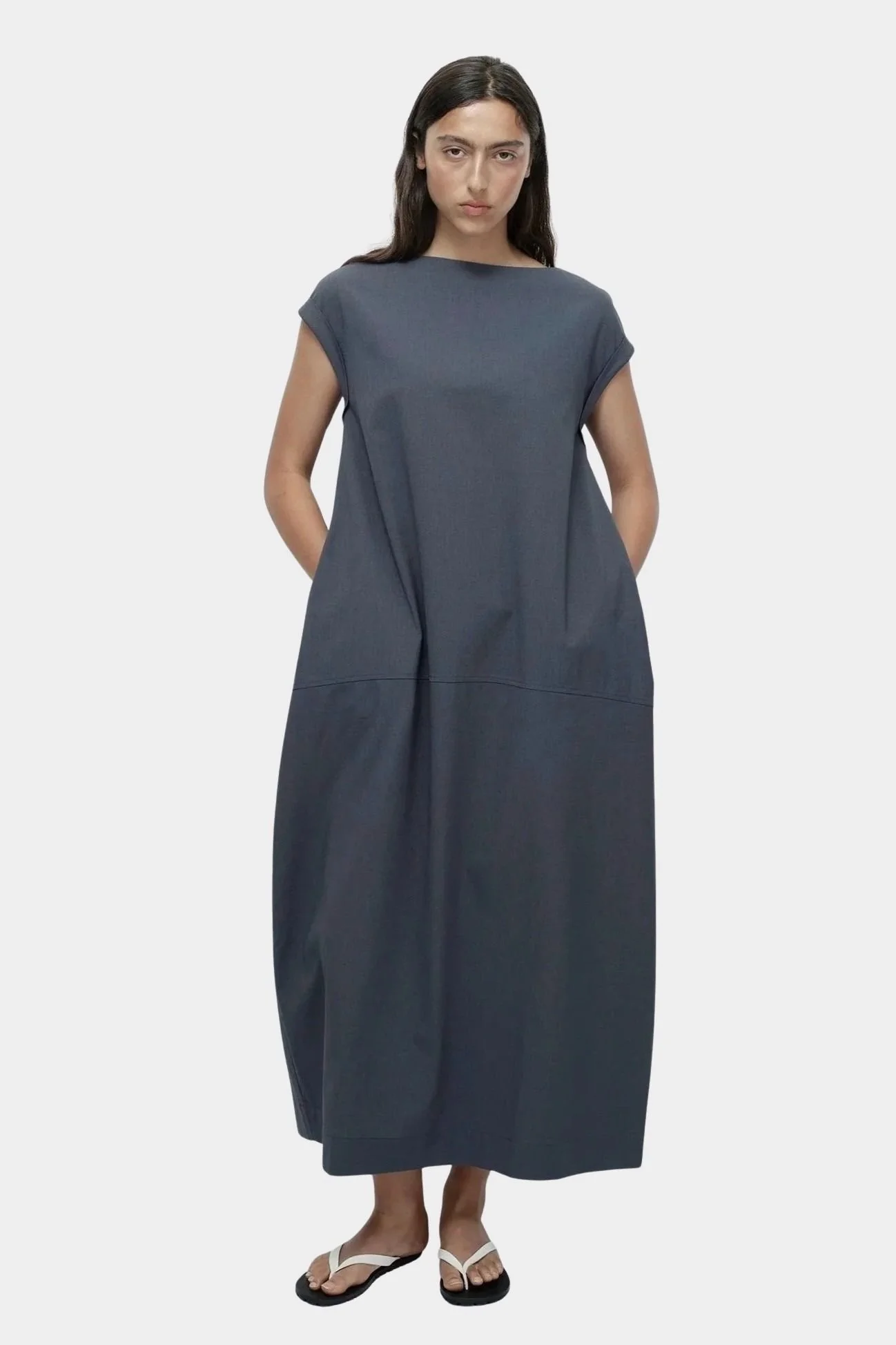Balloon Maxi Dress, Blue Gray - Image 3