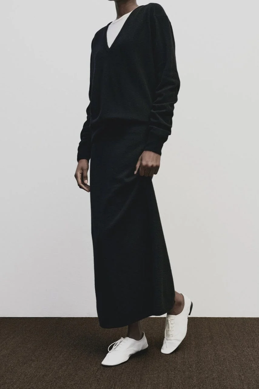 Cashmere Blend Knit Midi Skirt, Black - Image 4