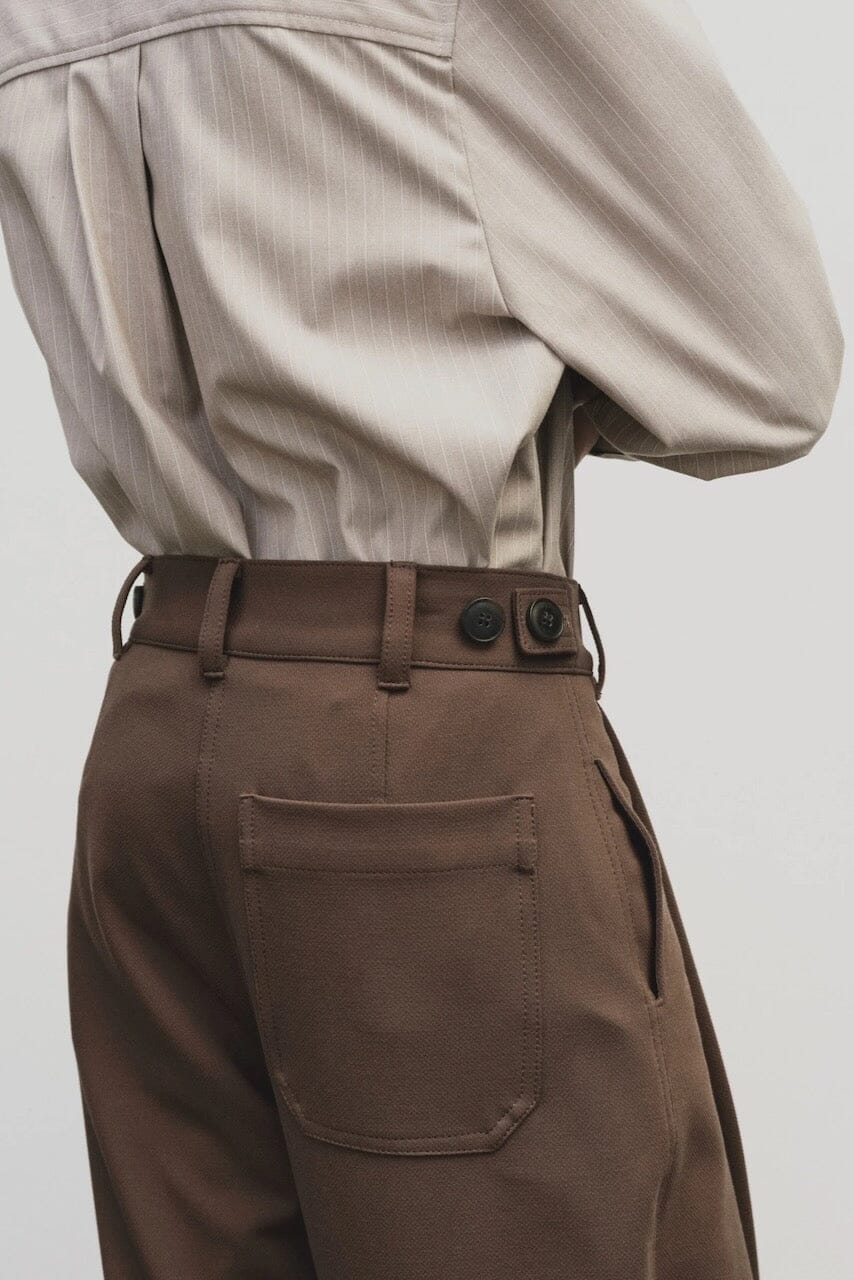 Pleated Barrel Leg Pants, Brown - Image 5