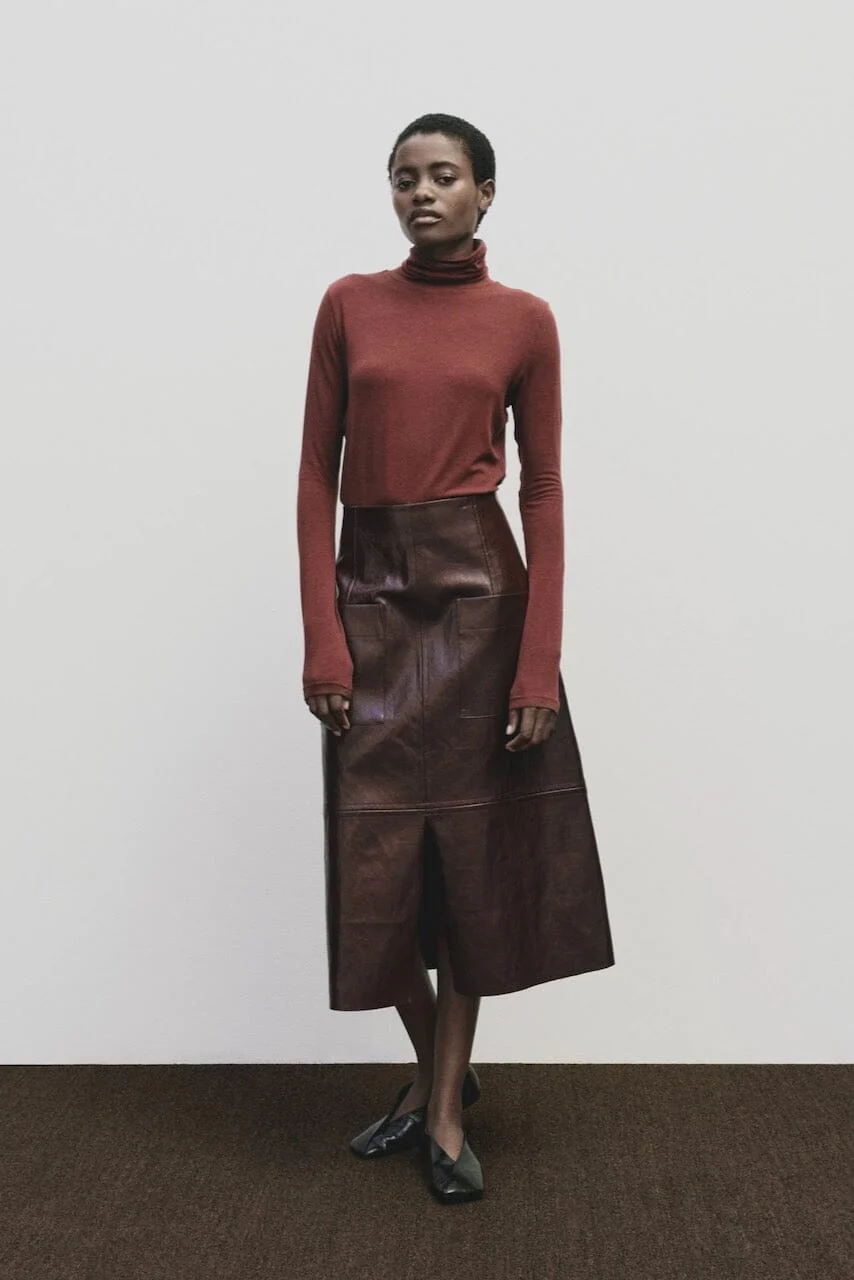 Roll Neck Jersey Top, Burgundy - Image 3