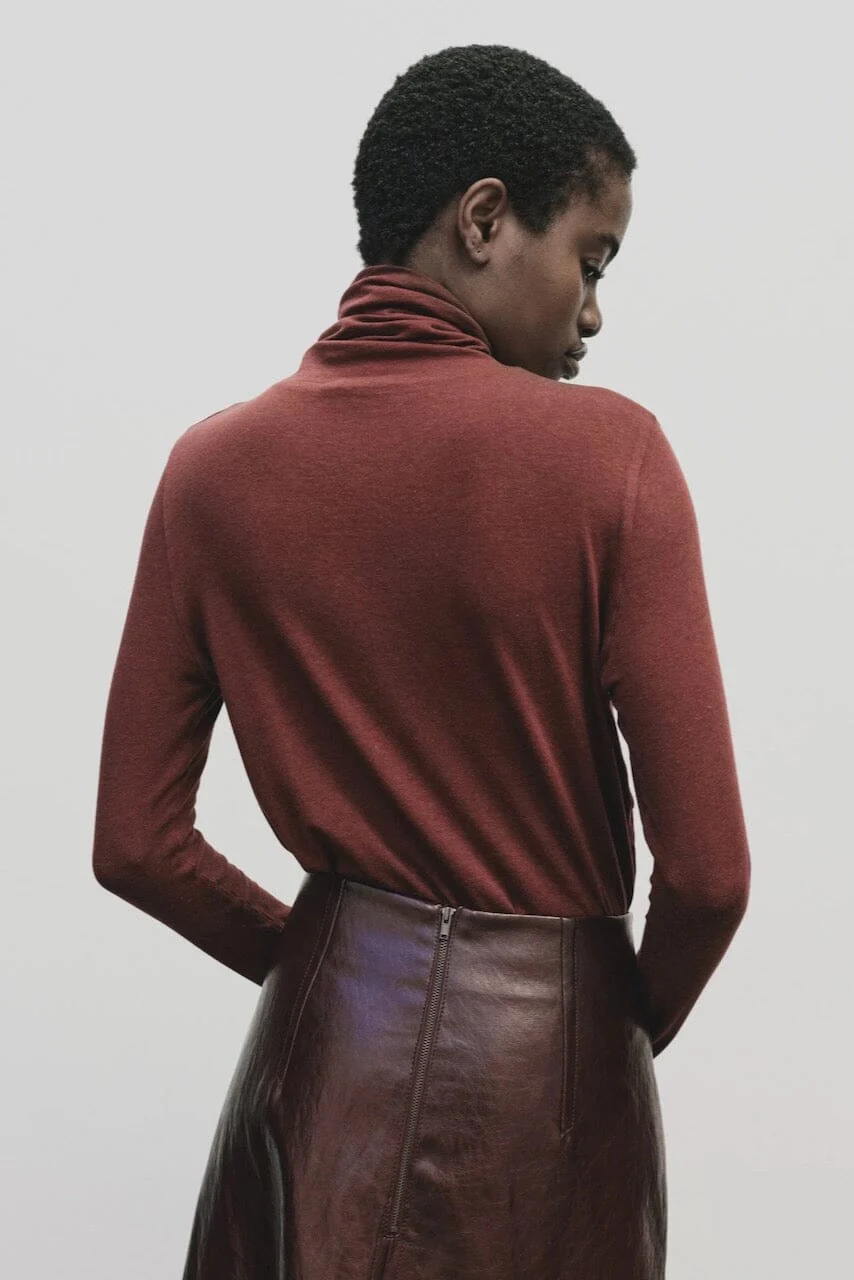 Roll Neck Jersey Top, Burgundy - Image 5