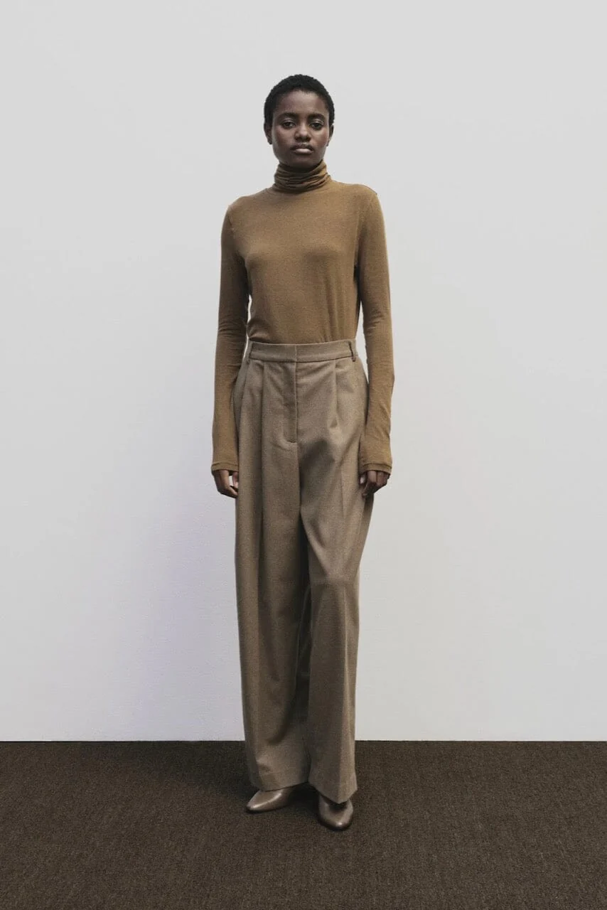 Roll Neck Jersey Top, Light Brown - Image 3