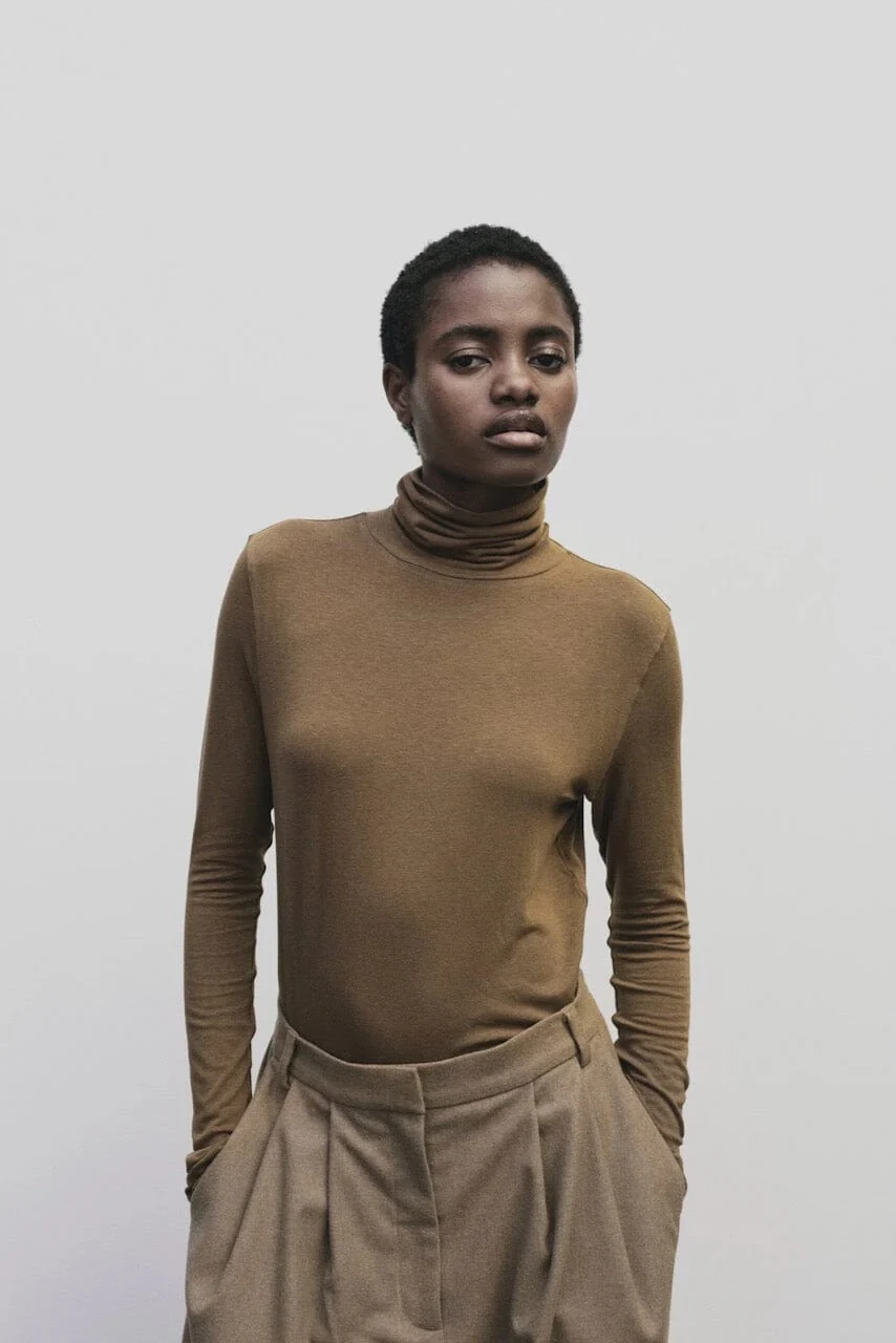 Roll Neck Jersey Top, Light Brown - Image 4