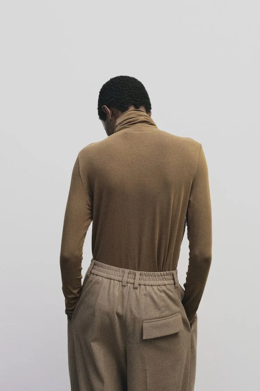 Roll Neck Jersey Top, Light Brown - Image 5