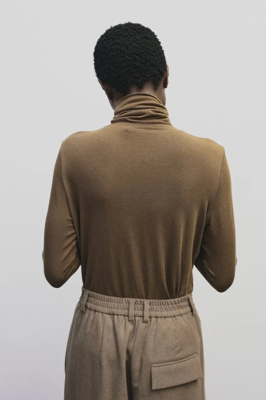 Roll Neck Jersey Top, Light Brown - Image 7