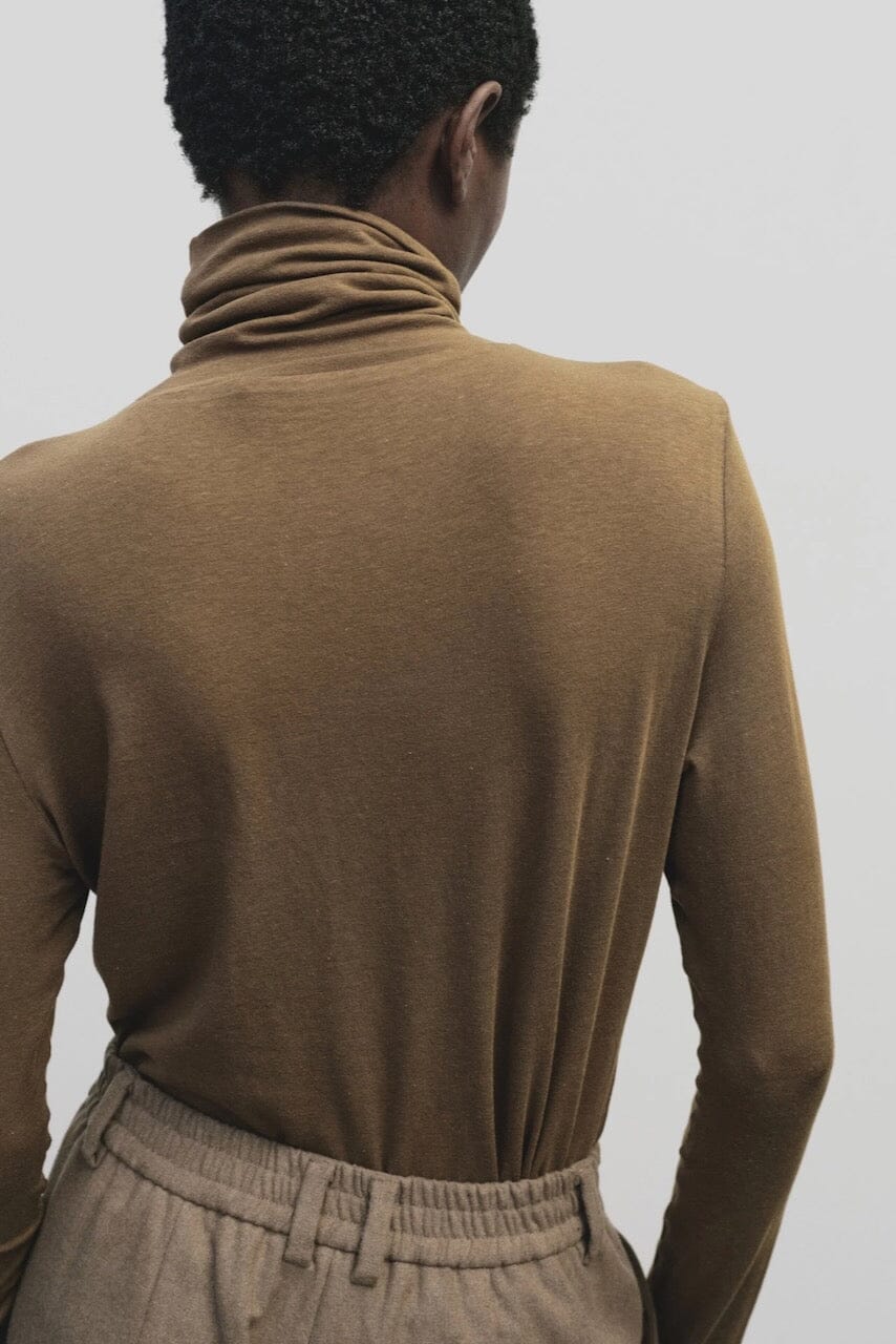 Roll Neck Jersey Top, Light Brown - Image 8