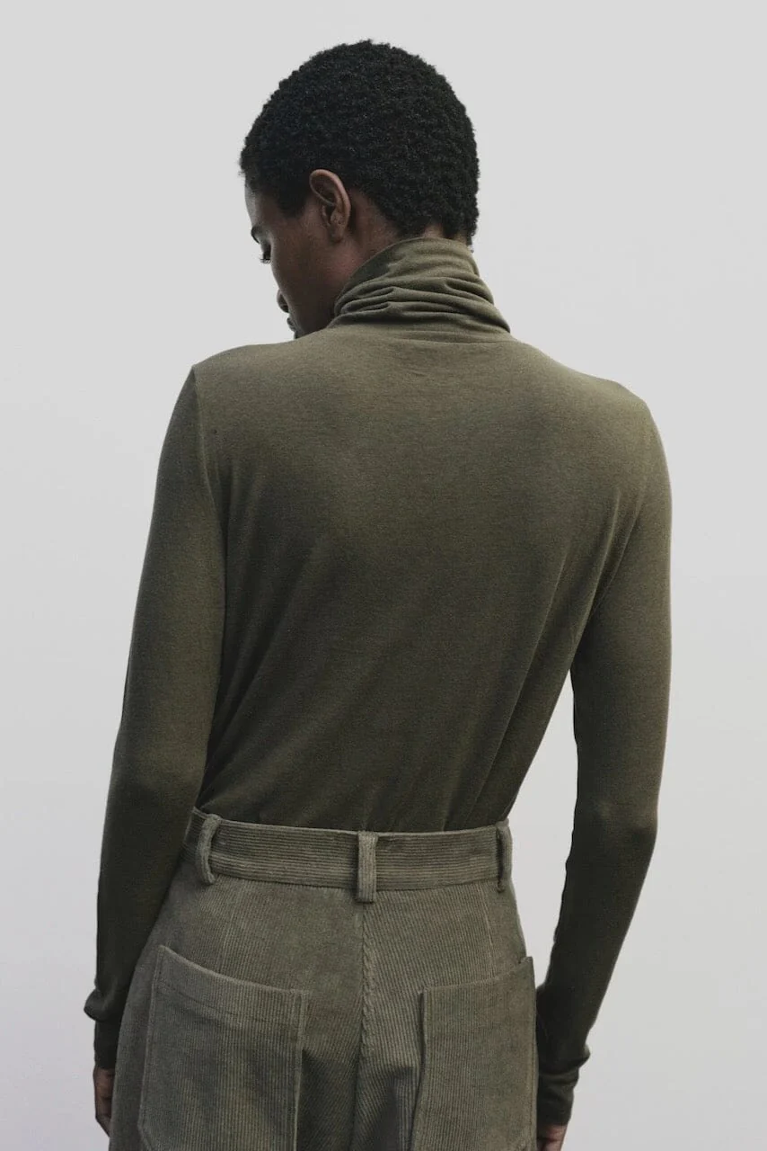 Roll Neck Jersey Top, Light Olive - Image 4