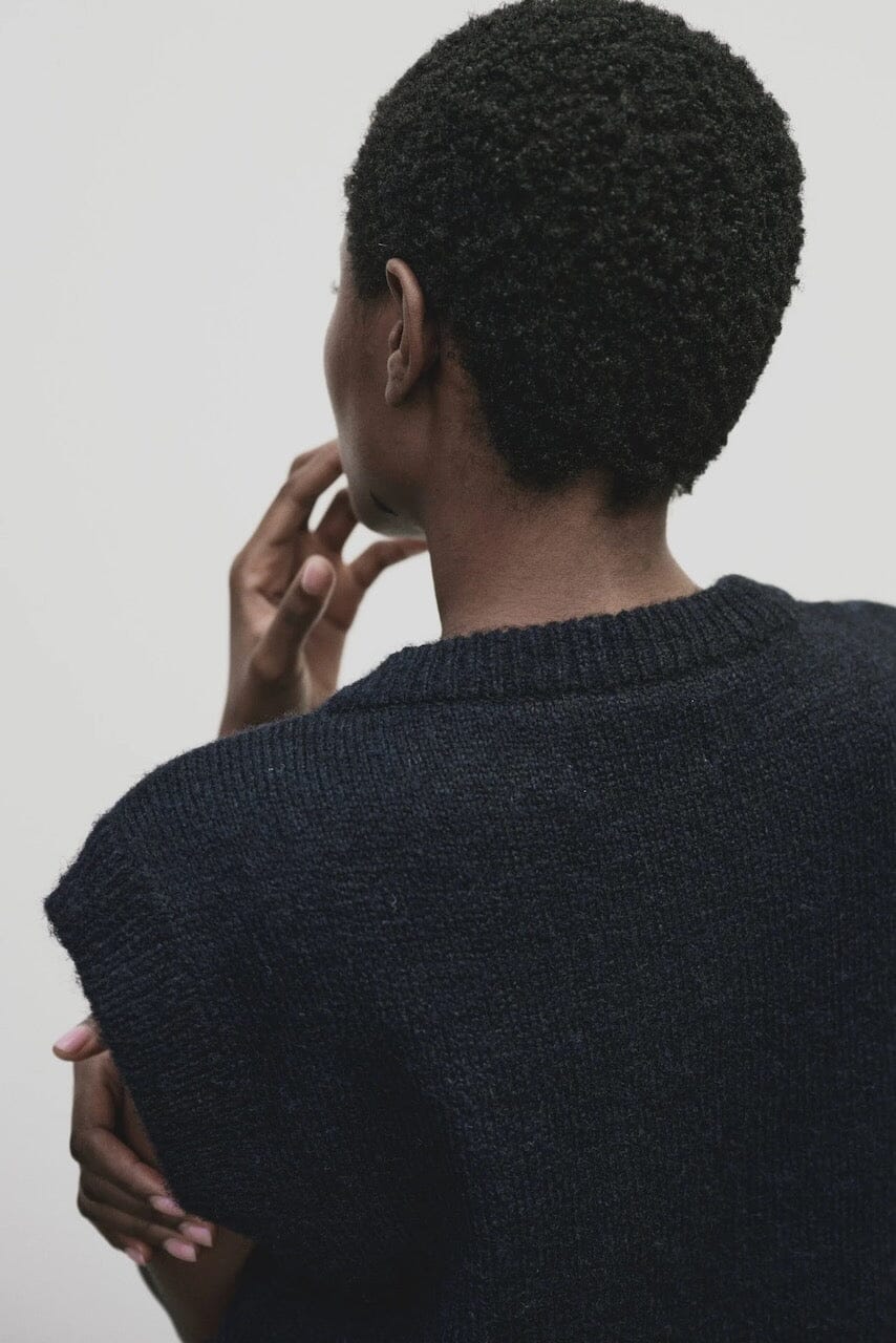 Wool Blend V-Neck Vest, Navy - Image 5