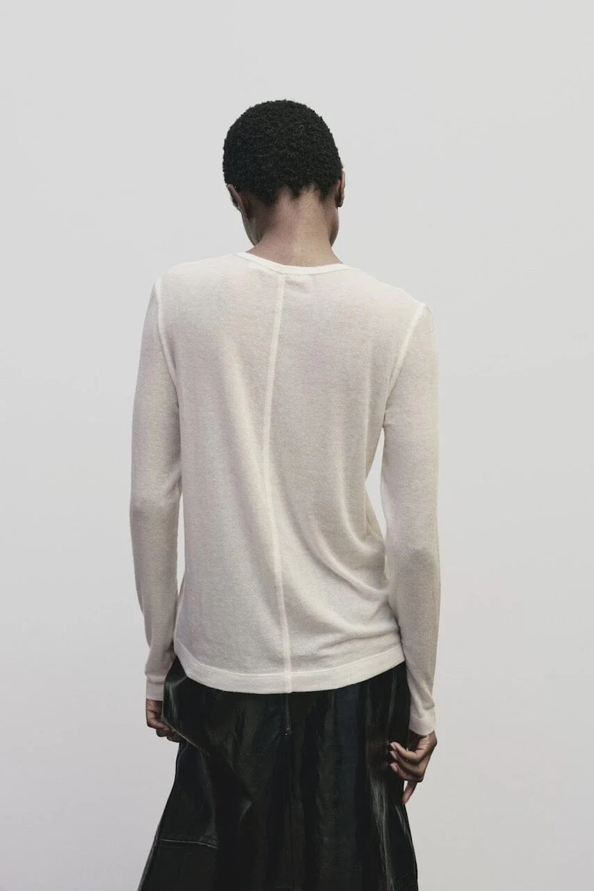 Wool Tencel Crewneck, Ivory - Image 3