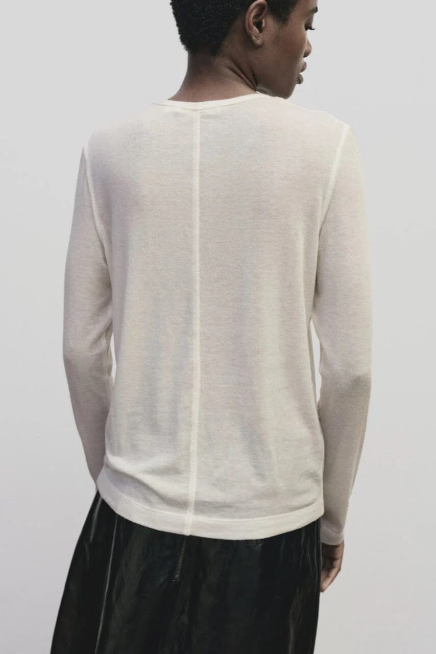 Wool Tencel Crewneck, Ivory - Image 4